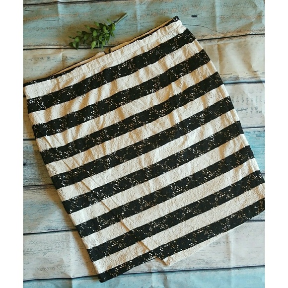 Lane Bryant Dresses & Skirts - Lane Bryant Black & White Stripe Lace Pencil Skirt